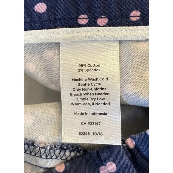 Talbots The Perfect Crop Curvy Blue Pants Pink Polka Dot Size 6 Stretch Beach - Picture 8 of 9